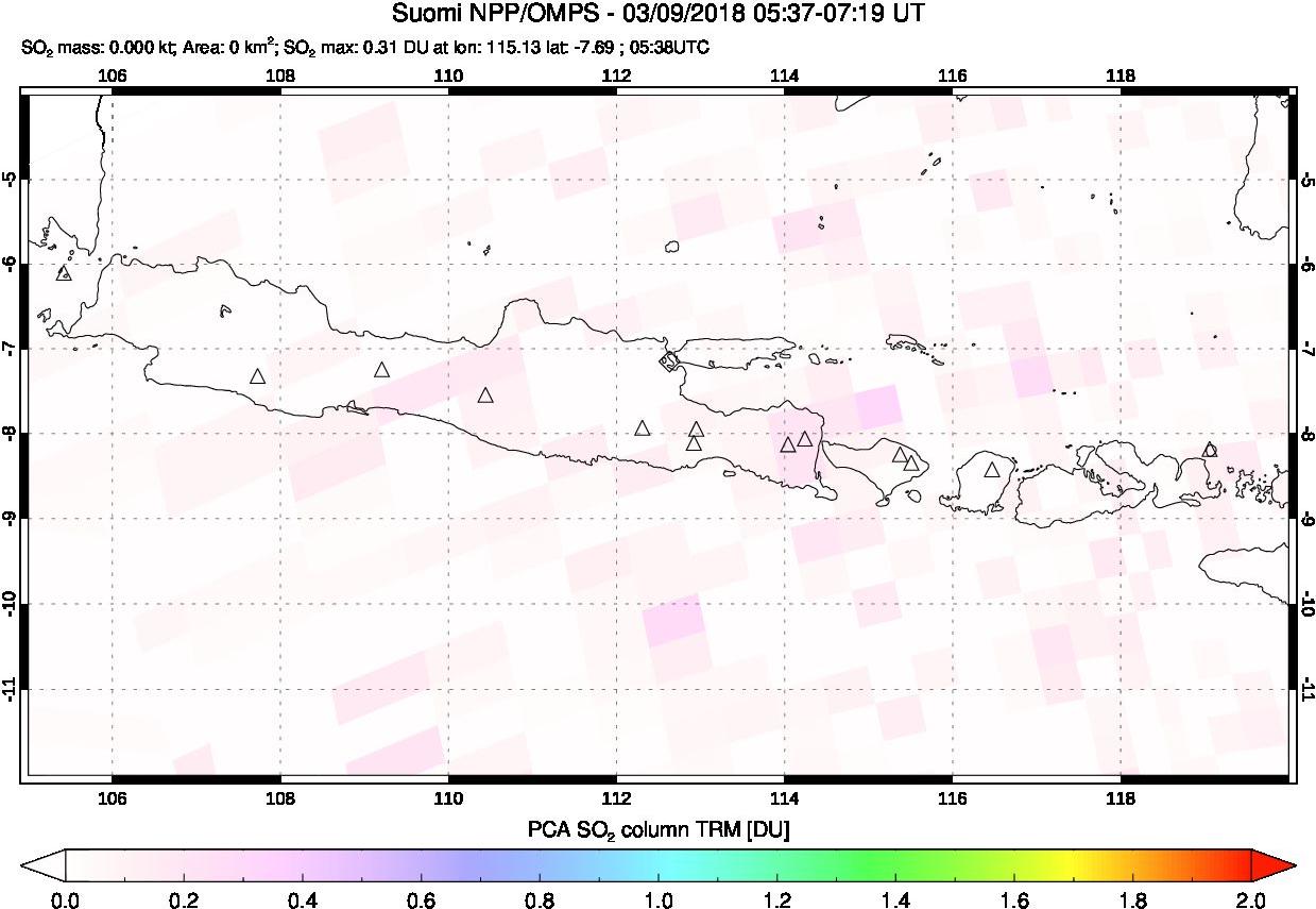 A sulfur dioxide image over Java, Indonesia on Mar 09, 2018.