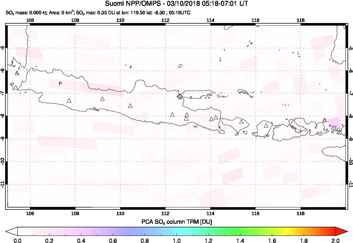 A sulfur dioxide image over Java, Indonesia on Mar 10, 2018.