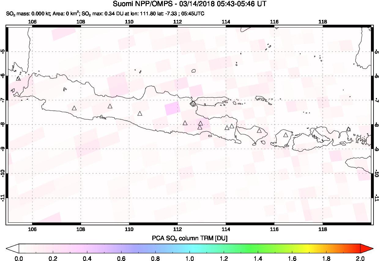 A sulfur dioxide image over Java, Indonesia on Mar 14, 2018.
