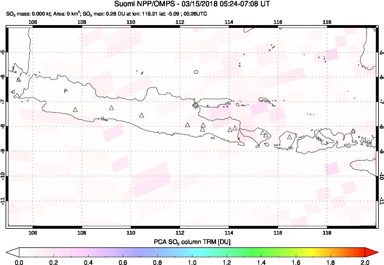A sulfur dioxide image over Java, Indonesia on Mar 15, 2018.