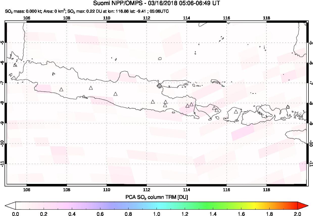 A sulfur dioxide image over Java, Indonesia on Mar 16, 2018.