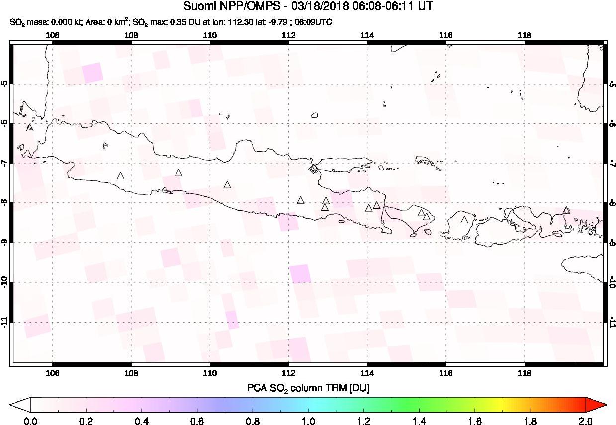 A sulfur dioxide image over Java, Indonesia on Mar 18, 2018.