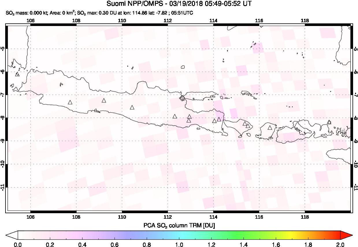 A sulfur dioxide image over Java, Indonesia on Mar 19, 2018.