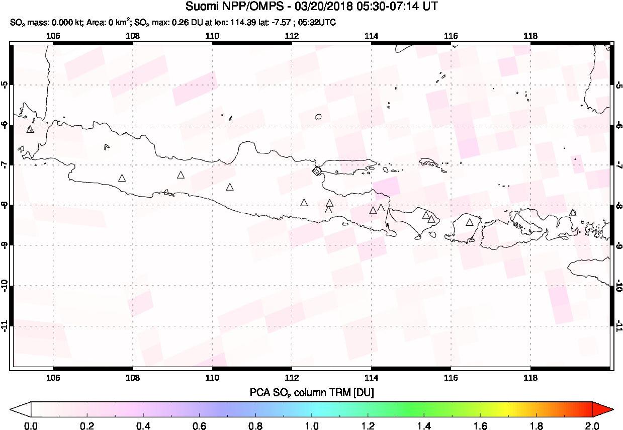 A sulfur dioxide image over Java, Indonesia on Mar 20, 2018.