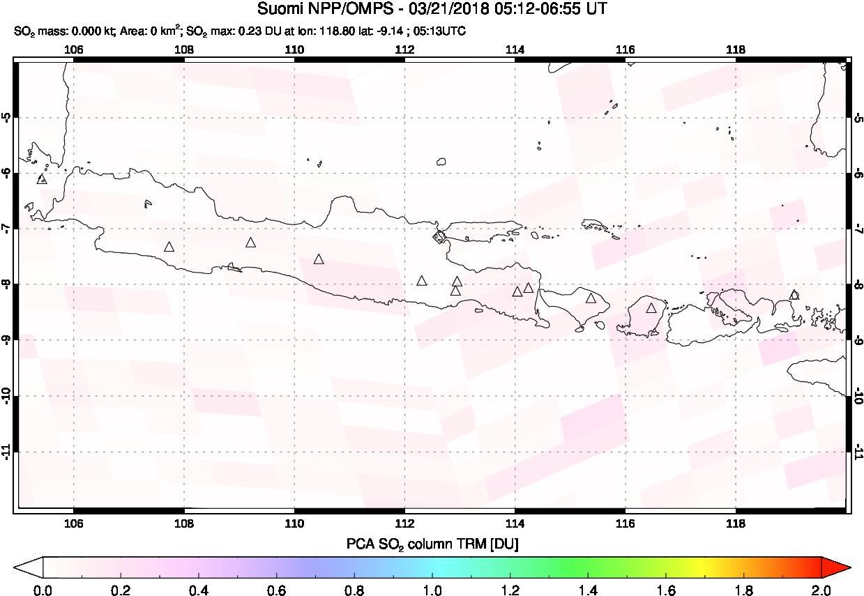 A sulfur dioxide image over Java, Indonesia on Mar 21, 2018.