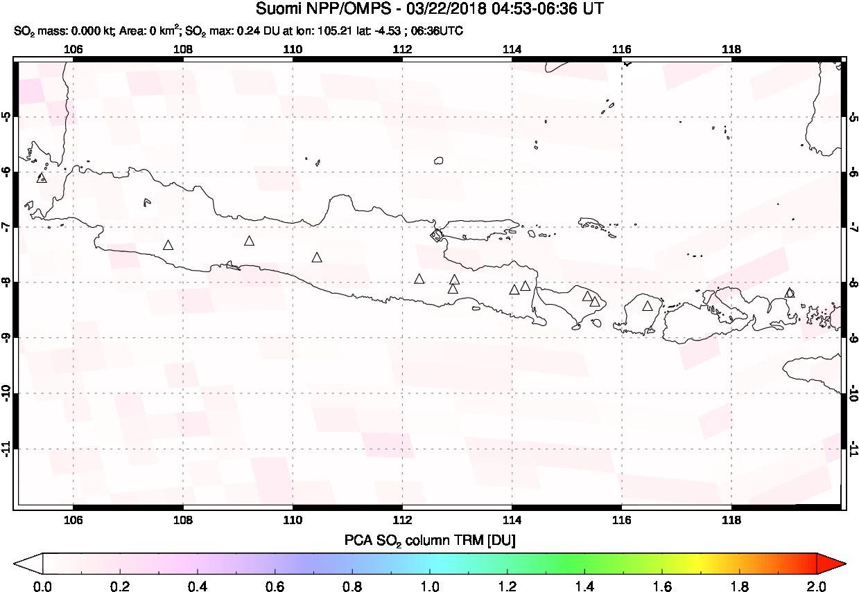 A sulfur dioxide image over Java, Indonesia on Mar 22, 2018.