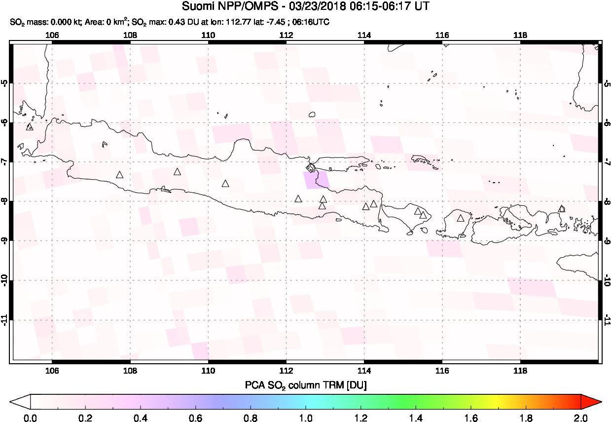 A sulfur dioxide image over Java, Indonesia on Mar 23, 2018.