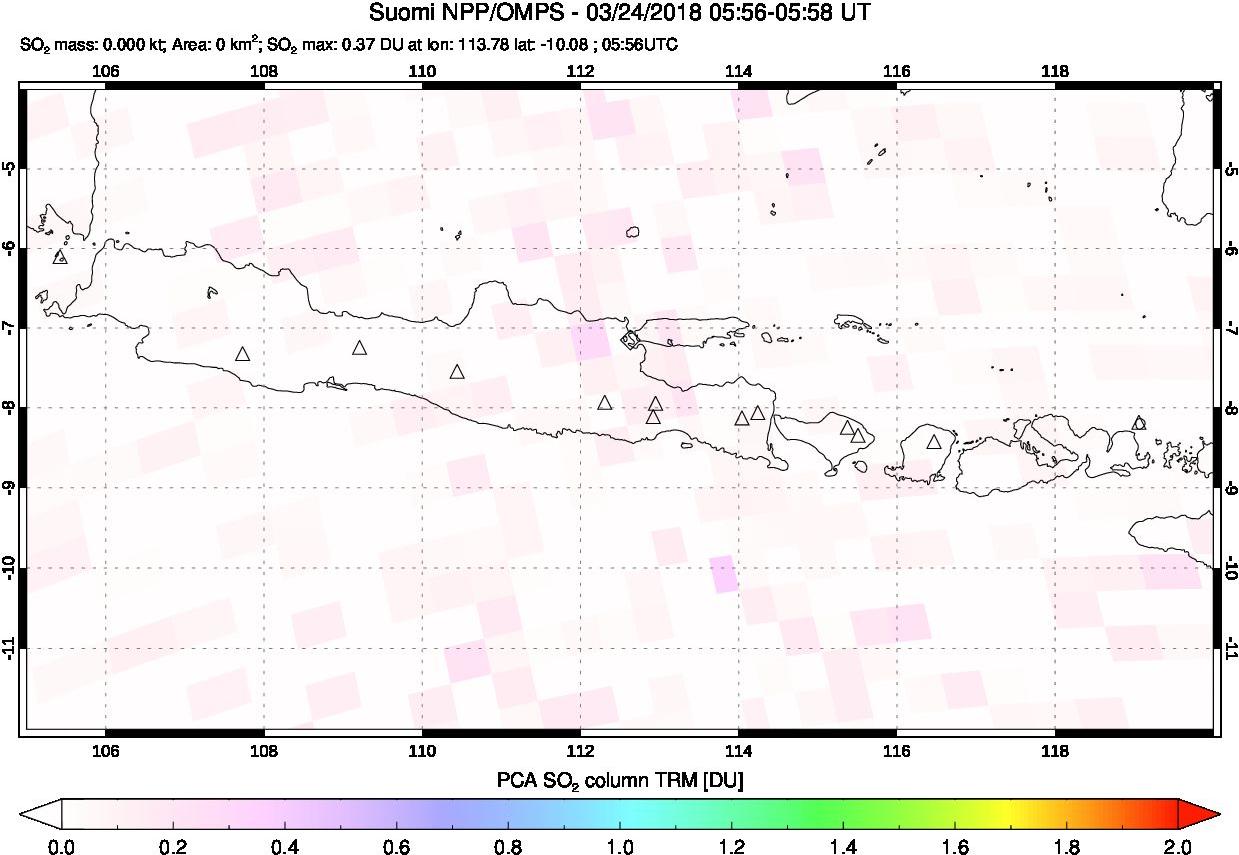 A sulfur dioxide image over Java, Indonesia on Mar 24, 2018.