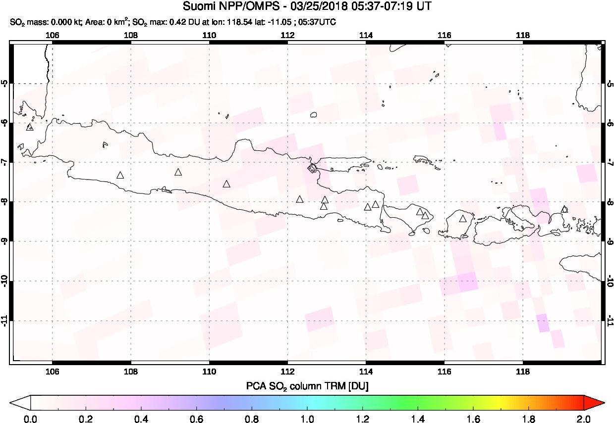 A sulfur dioxide image over Java, Indonesia on Mar 25, 2018.