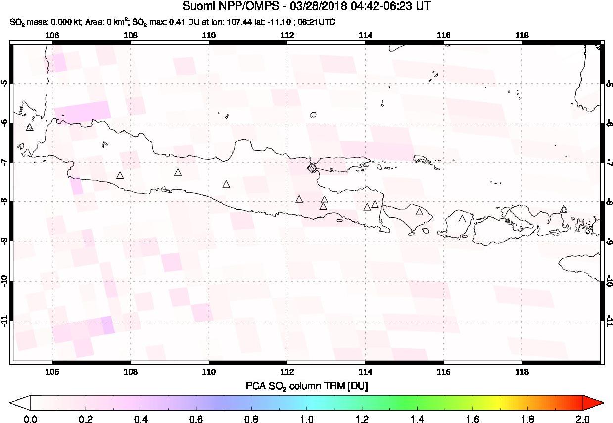 A sulfur dioxide image over Java, Indonesia on Mar 28, 2018.