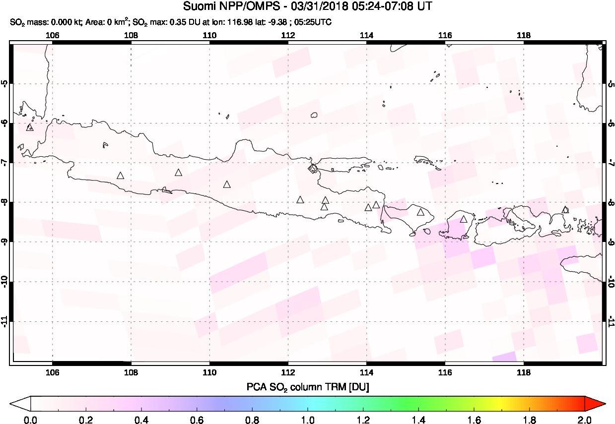 A sulfur dioxide image over Java, Indonesia on Mar 31, 2018.