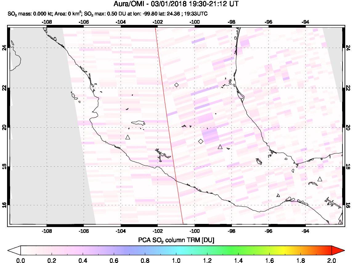 A sulfur dioxide image over Mexico on Mar 01, 2018.