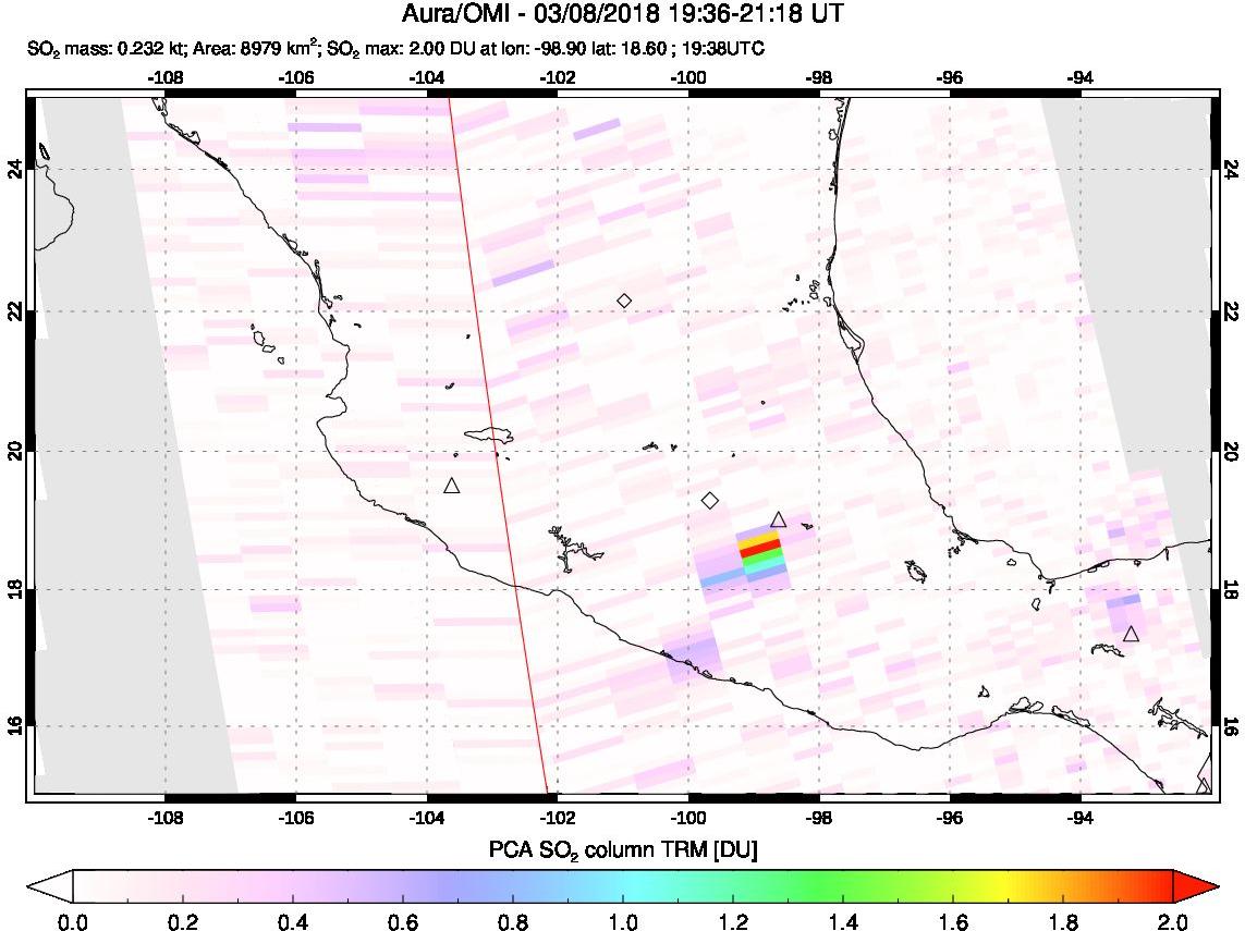 A sulfur dioxide image over Mexico on Mar 08, 2018.