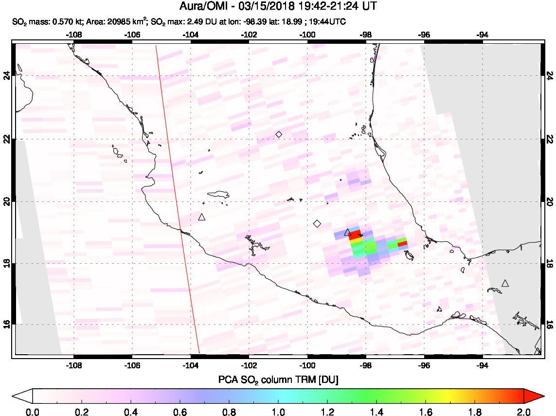 A sulfur dioxide image over Mexico on Mar 15, 2018.