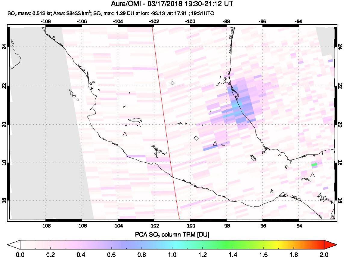 A sulfur dioxide image over Mexico on Mar 17, 2018.