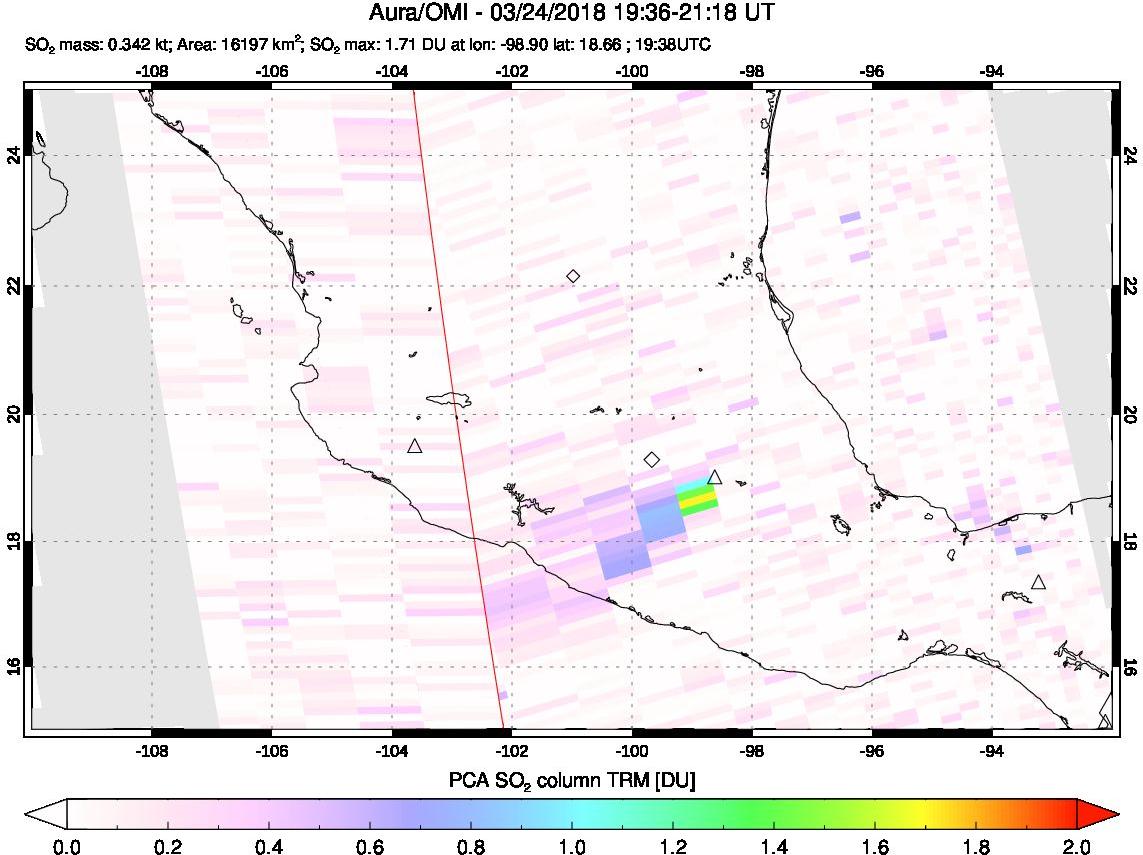 A sulfur dioxide image over Mexico on Mar 24, 2018.
