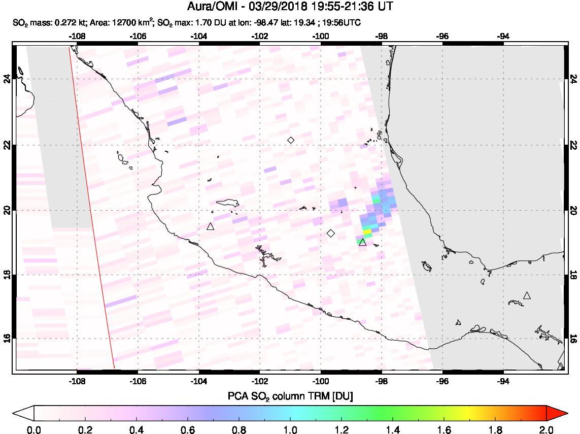 A sulfur dioxide image over Mexico on Mar 29, 2018.