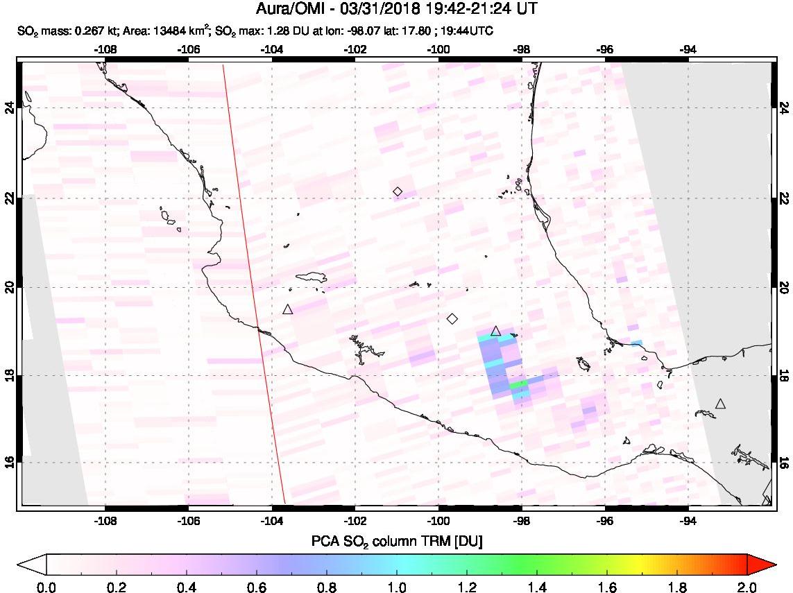 A sulfur dioxide image over Mexico on Mar 31, 2018.