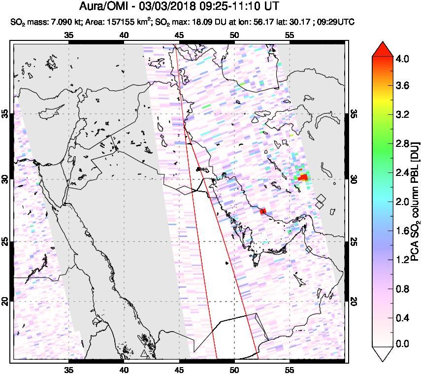 A sulfur dioxide image over Middle East on Mar 03, 2018.