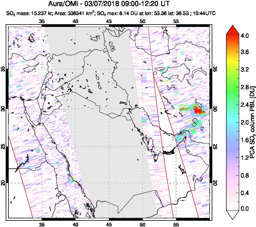 A sulfur dioxide image over Middle East on Mar 07, 2018.