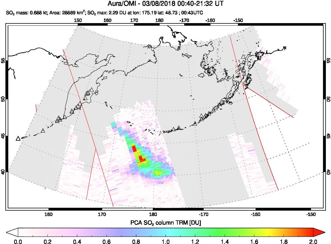A sulfur dioxide image over North Pacific on Mar 08, 2018.