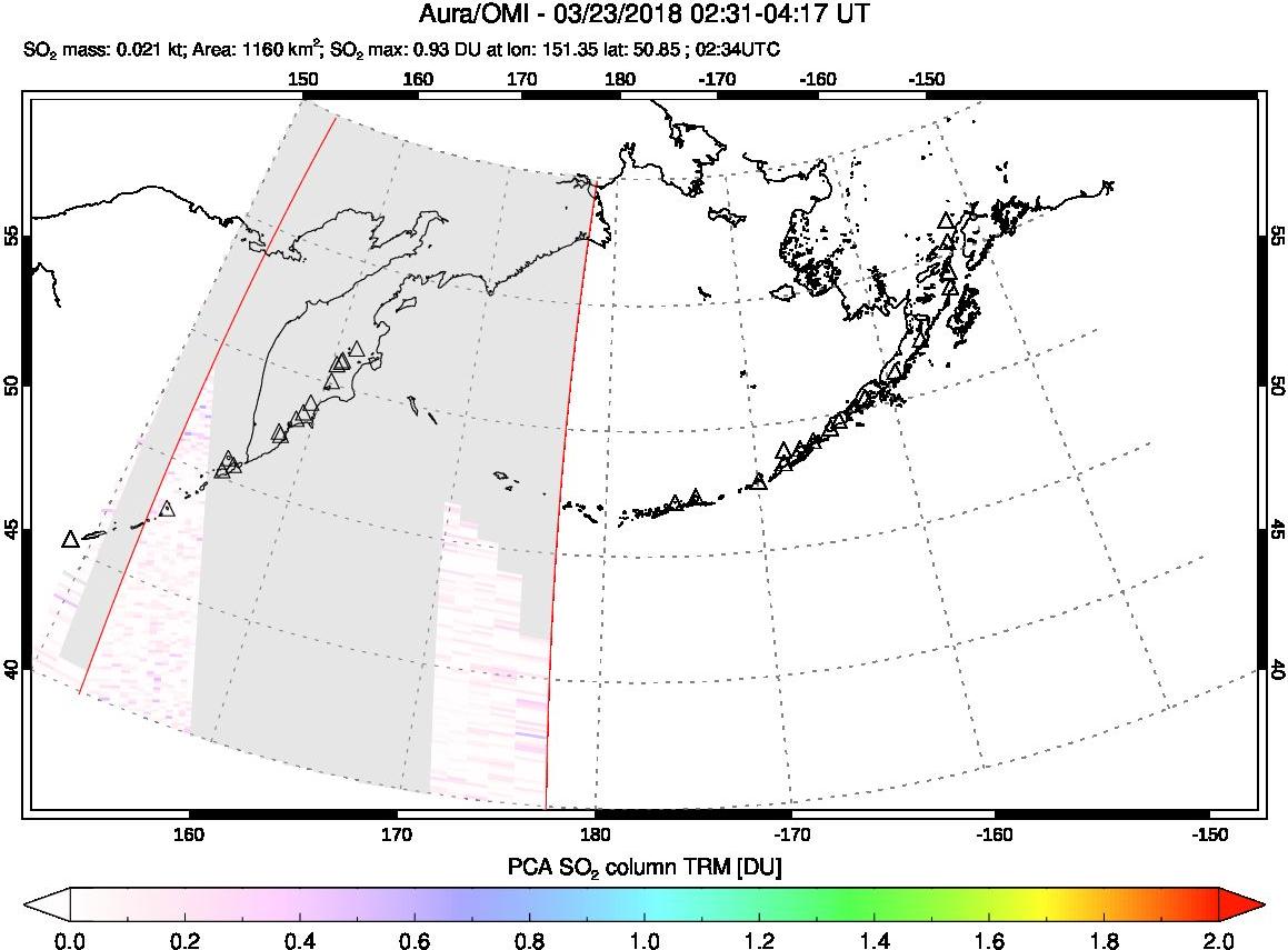 A sulfur dioxide image over North Pacific on Mar 23, 2018.