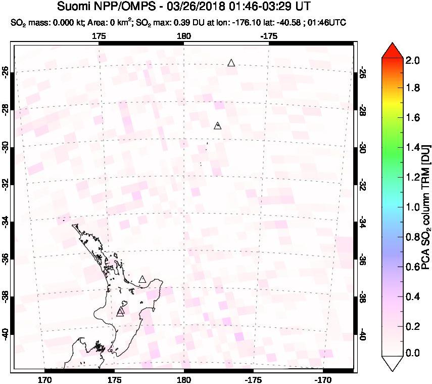 A sulfur dioxide image over New Zealand on Mar 26, 2018.