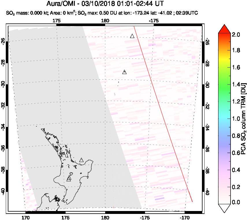 A sulfur dioxide image over New Zealand on Mar 10, 2018.
