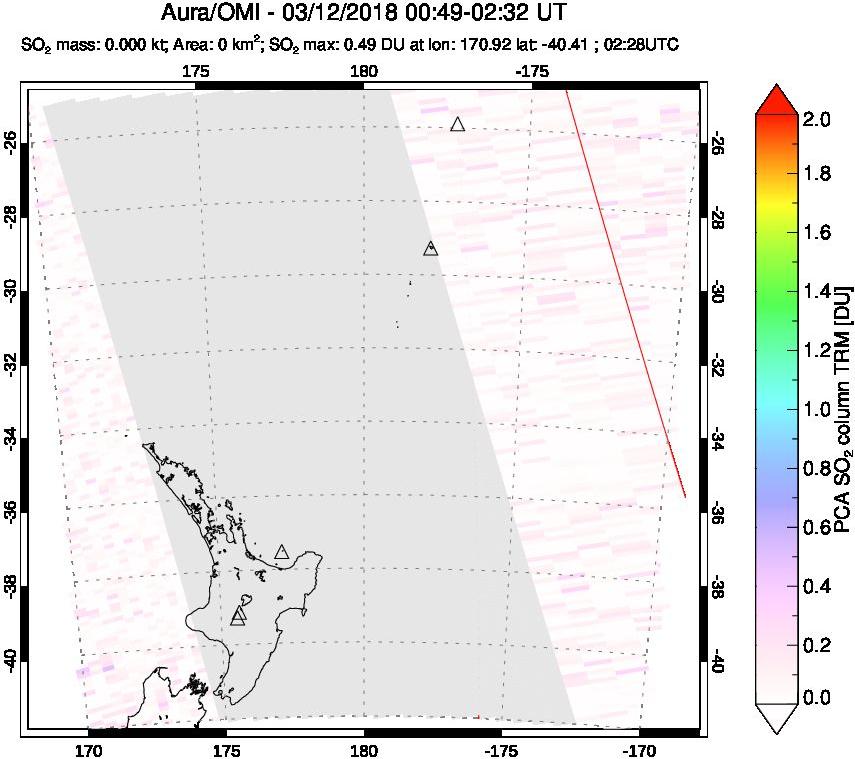 A sulfur dioxide image over New Zealand on Mar 12, 2018.