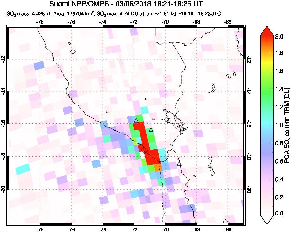 A sulfur dioxide image over Peru on Mar 06, 2018.