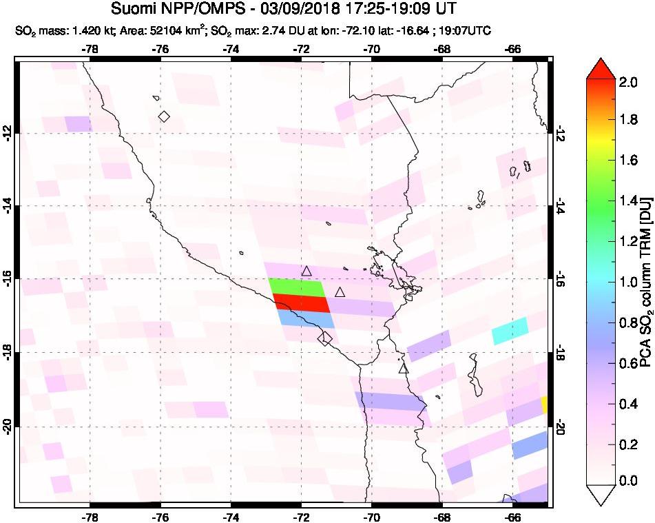 A sulfur dioxide image over Peru on Mar 09, 2018.