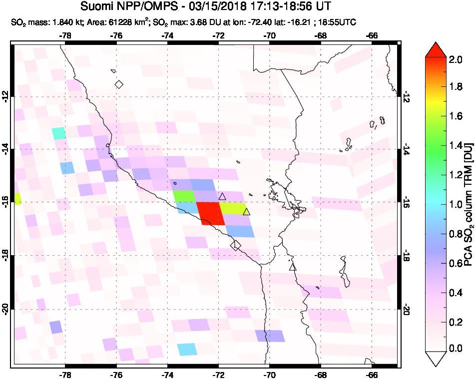 A sulfur dioxide image over Peru on Mar 15, 2018.