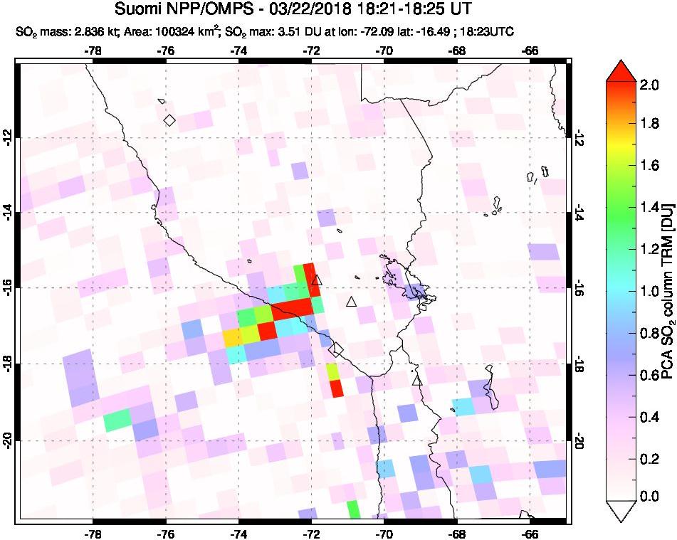 A sulfur dioxide image over Peru on Mar 22, 2018.