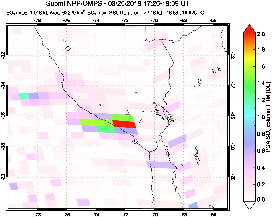 A sulfur dioxide image over Peru on Mar 25, 2018.