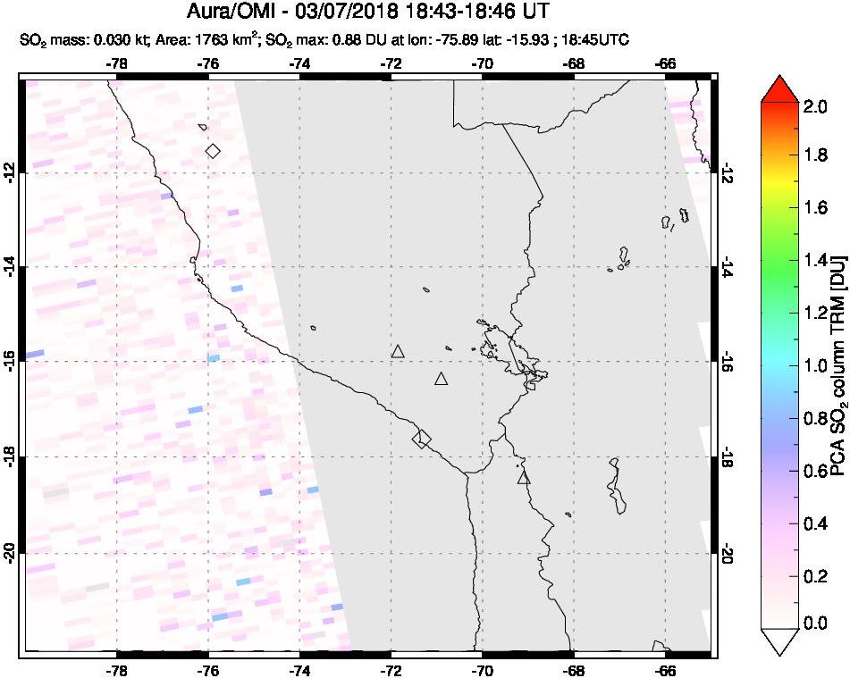 A sulfur dioxide image over Peru on Mar 07, 2018.