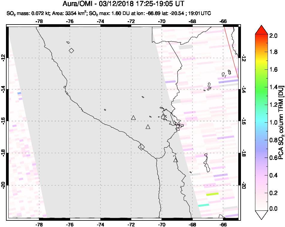 A sulfur dioxide image over Peru on Mar 12, 2018.