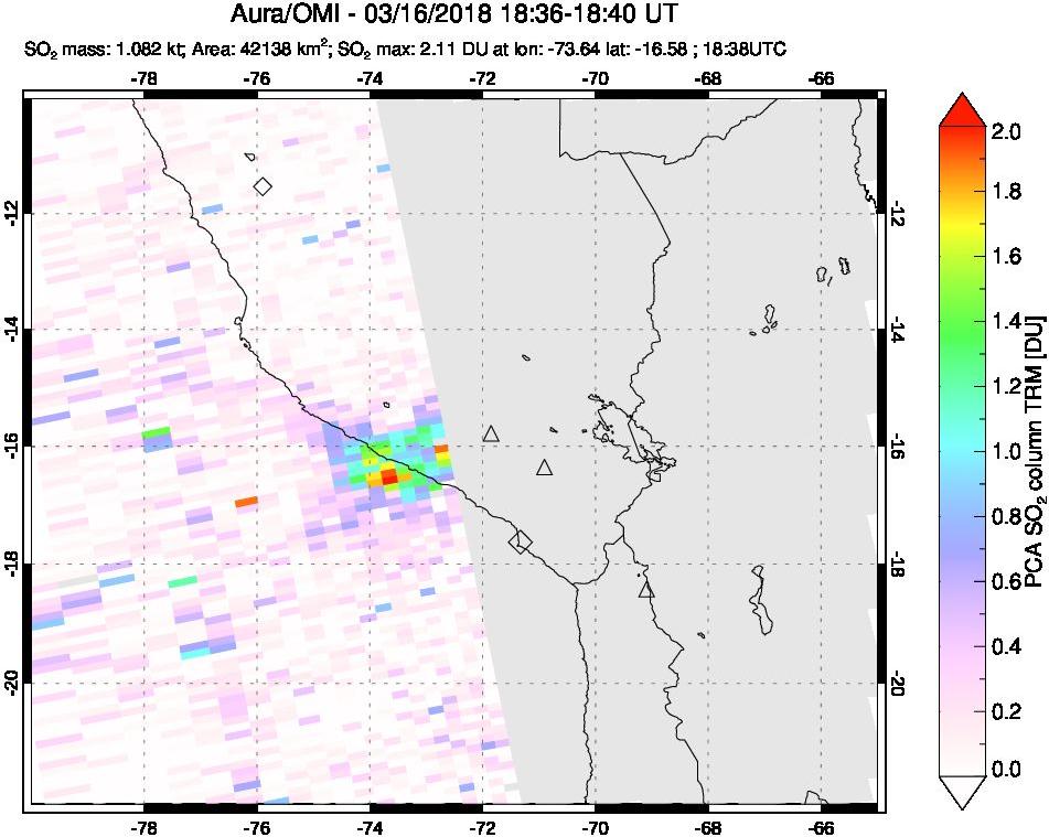 A sulfur dioxide image over Peru on Mar 16, 2018.