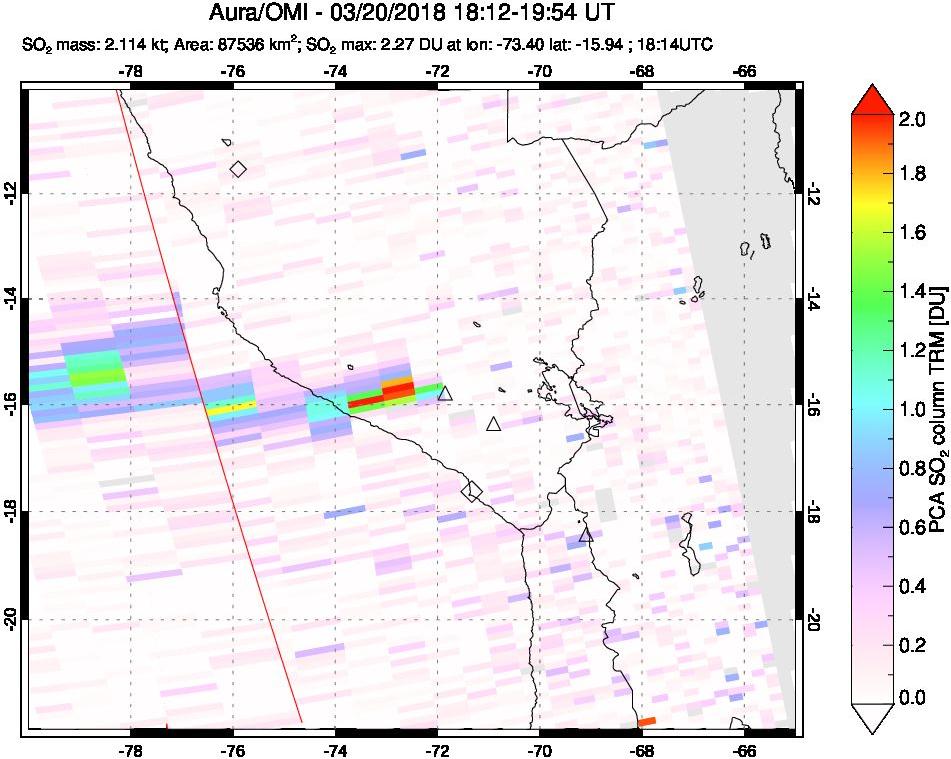 A sulfur dioxide image over Peru on Mar 20, 2018.