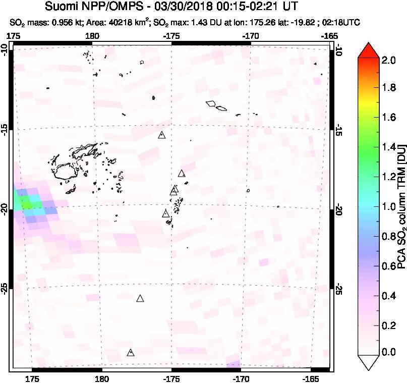 A sulfur dioxide image over Tonga, South Pacific on Mar 30, 2018.
