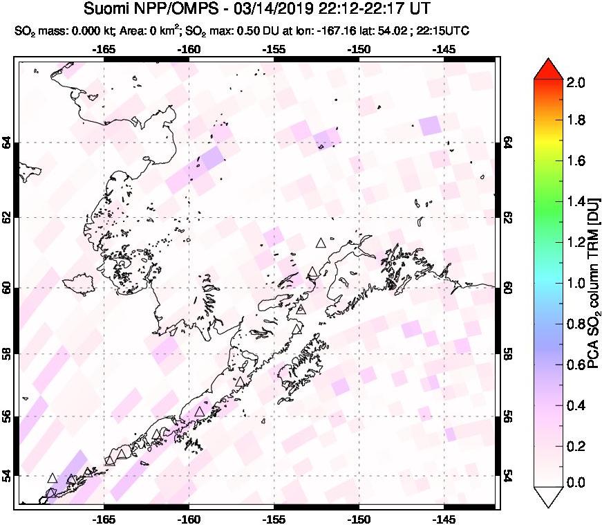 A sulfur dioxide image over Alaska, USA on Mar 14, 2019.