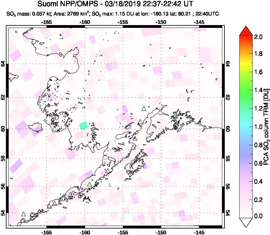 A sulfur dioxide image over Alaska, USA on Mar 18, 2019.