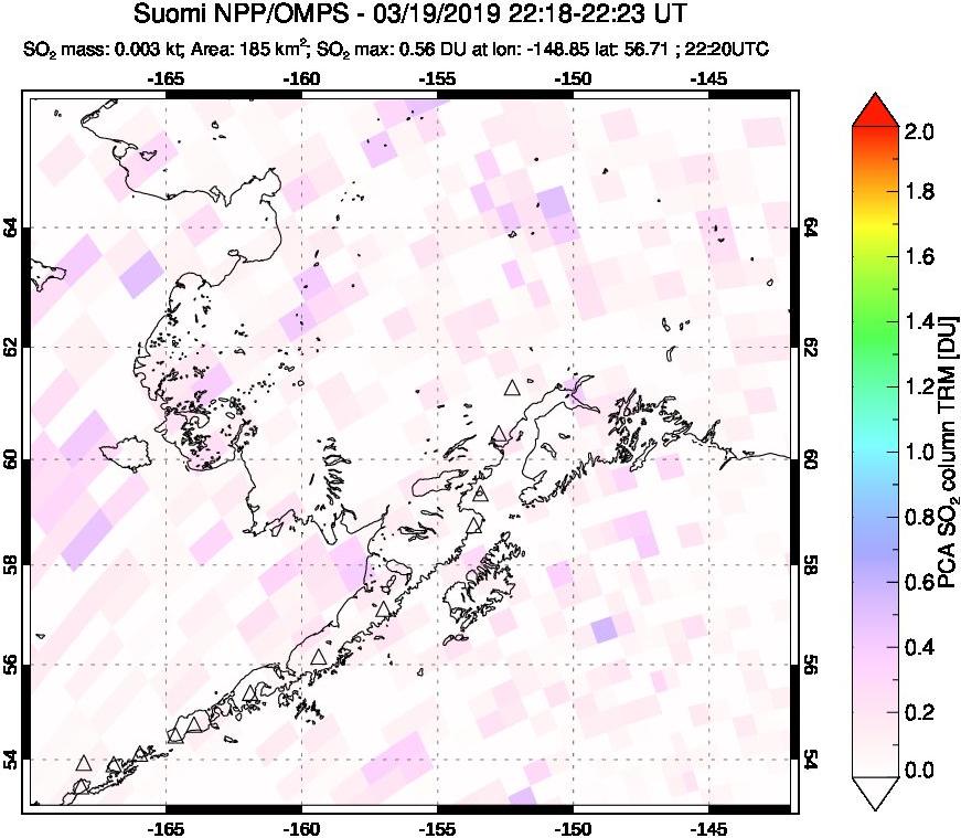A sulfur dioxide image over Alaska, USA on Mar 19, 2019.