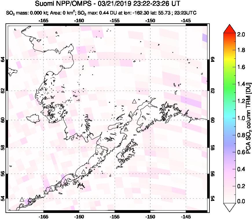 A sulfur dioxide image over Alaska, USA on Mar 21, 2019.