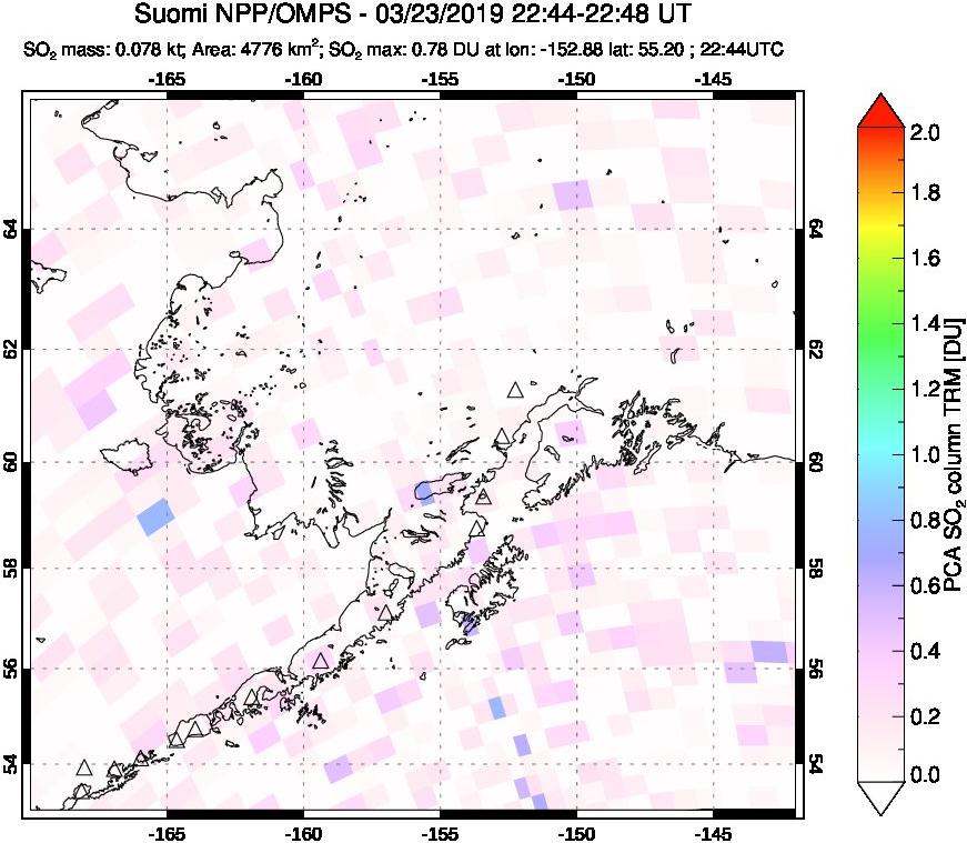 A sulfur dioxide image over Alaska, USA on Mar 23, 2019.