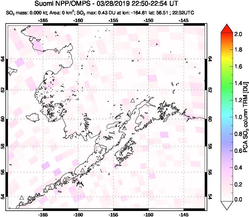 A sulfur dioxide image over Alaska, USA on Mar 28, 2019.