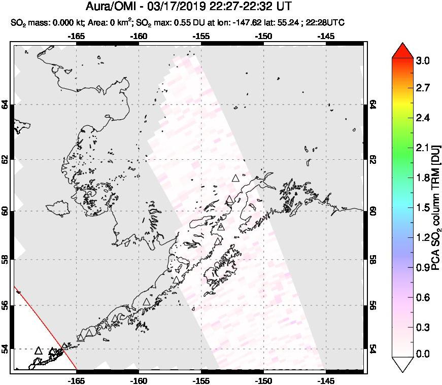 A sulfur dioxide image over Alaska, USA on Mar 17, 2019.