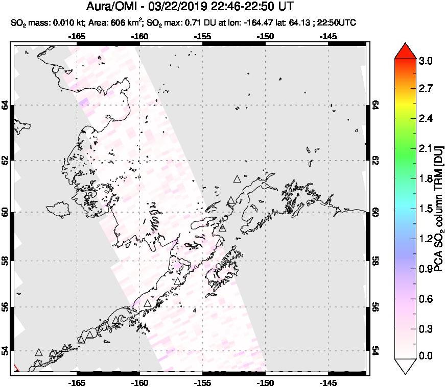 A sulfur dioxide image over Alaska, USA on Mar 22, 2019.