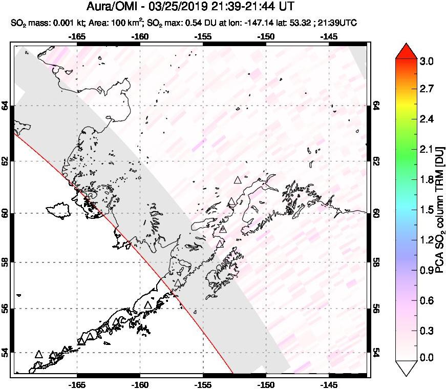 A sulfur dioxide image over Alaska, USA on Mar 25, 2019.