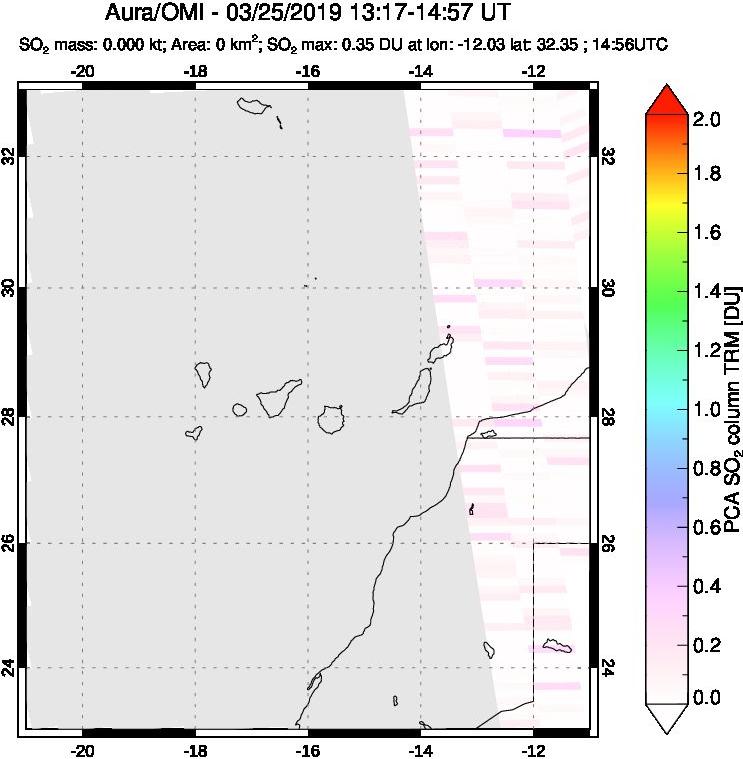 A sulfur dioxide image over Canary Islands on Mar 25, 2019.