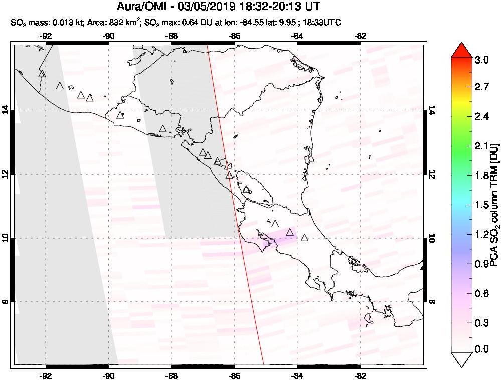 A sulfur dioxide image over Central America on Mar 05, 2019.